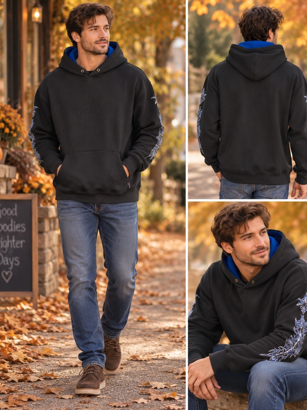 Vintage Y2K Sapphire Lounge Pullover Hoodie - Faded Black/Blue Grunge Skater